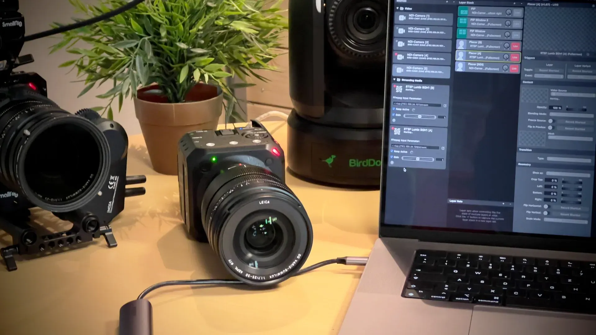 Studio – Professionelles Kamera-Setup mit Lumix, BirdDog PTZ und Live-Switching-Software im Studio